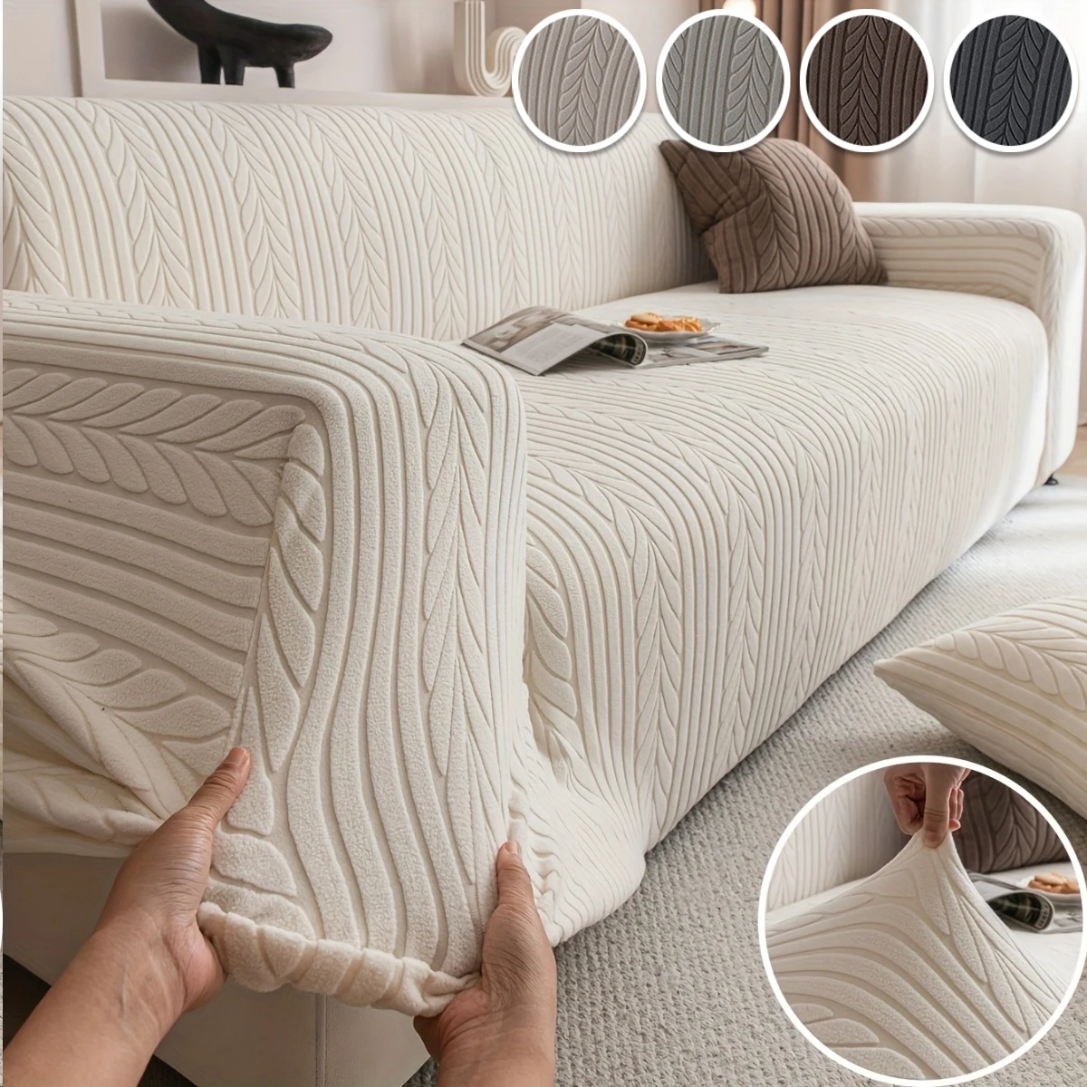 Elastic Sofa Cover Thicken Dust Cover Sofa Pad Jacquard Stretch Slipcovers Couch Covers 1/2/3/4/5 Seater Living Room Home Decor