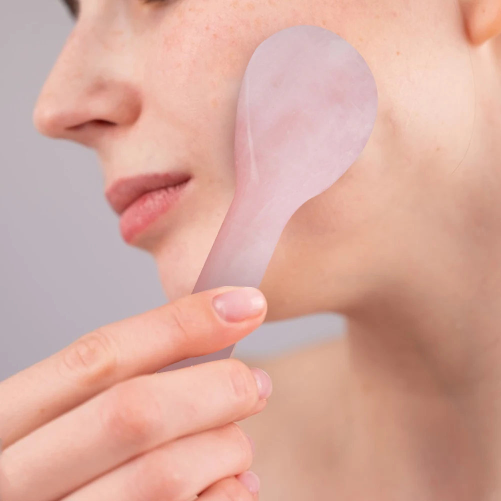 

Натуральный кристаллический нефрит, массажная доска для лица, длинная толстая ручка, скребковый инструмент для лица, шеи, тела, спа, акупунктурная терапия, розовый цвет