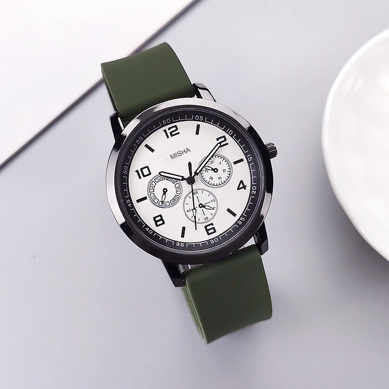 ساعة كلاسيكية للرجال بمقياس مزدوج، ساعة رقمية من السيليكون كوارتز ثلاثية العيون للرجال