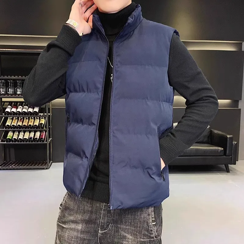 Men's Quilted Jacket Vest Thickened down Jacket Stand Collar Sleeveless Outerwear for Autumn Winter Youth Fashion Warm Coat