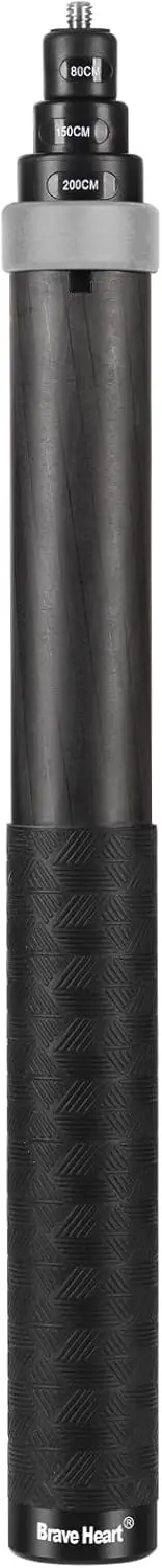 33cm to 2m Extendable True Carbon Fiber Selfie Stick for Insta360 X5 X4 X3 X2 One R RS and DJI OSMO Cameras, Grey