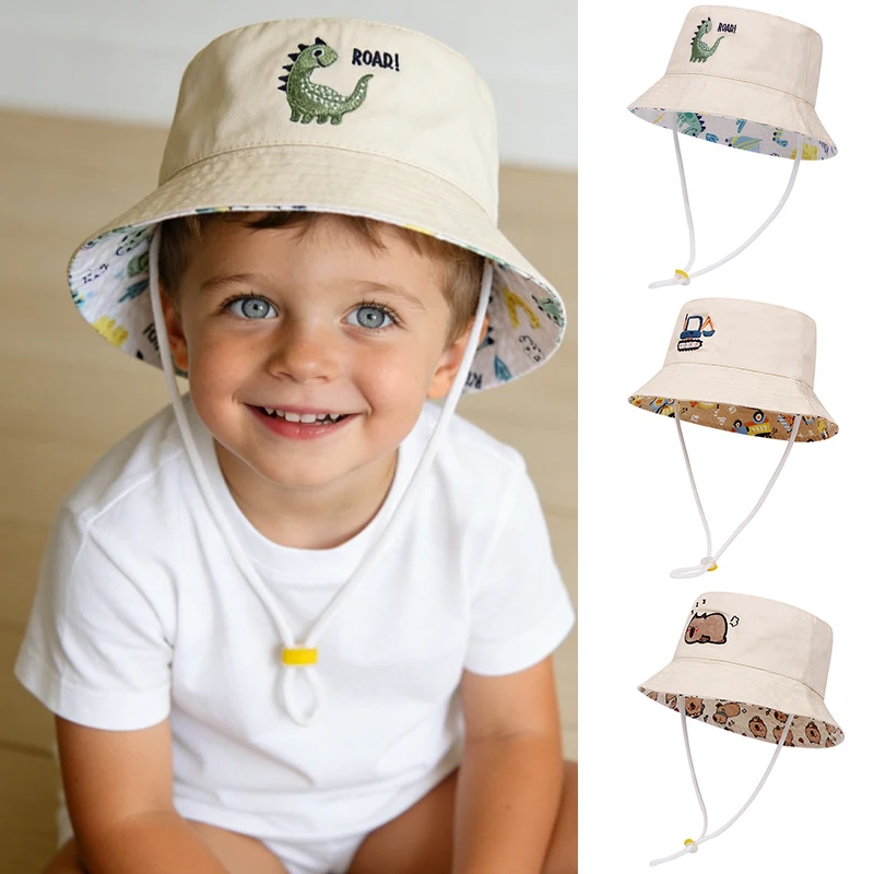 Spring Kids Panama Hat for Boys Girls Cartoon Embroidery Fisherman Hats Big Brim Sun Protection Panama Outdoor Camping Accessory