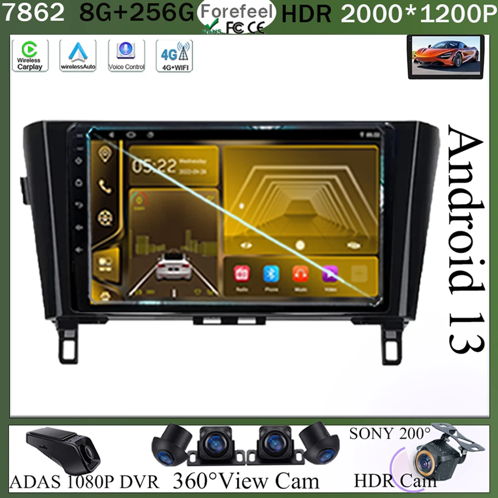 

Car Android 13 For Nissan Qashqai X-Trail Xtrail X Trail 3 T32 2013 - 2017 Auto Stereo Radio Video GPS Player Carplay WIFI DVD