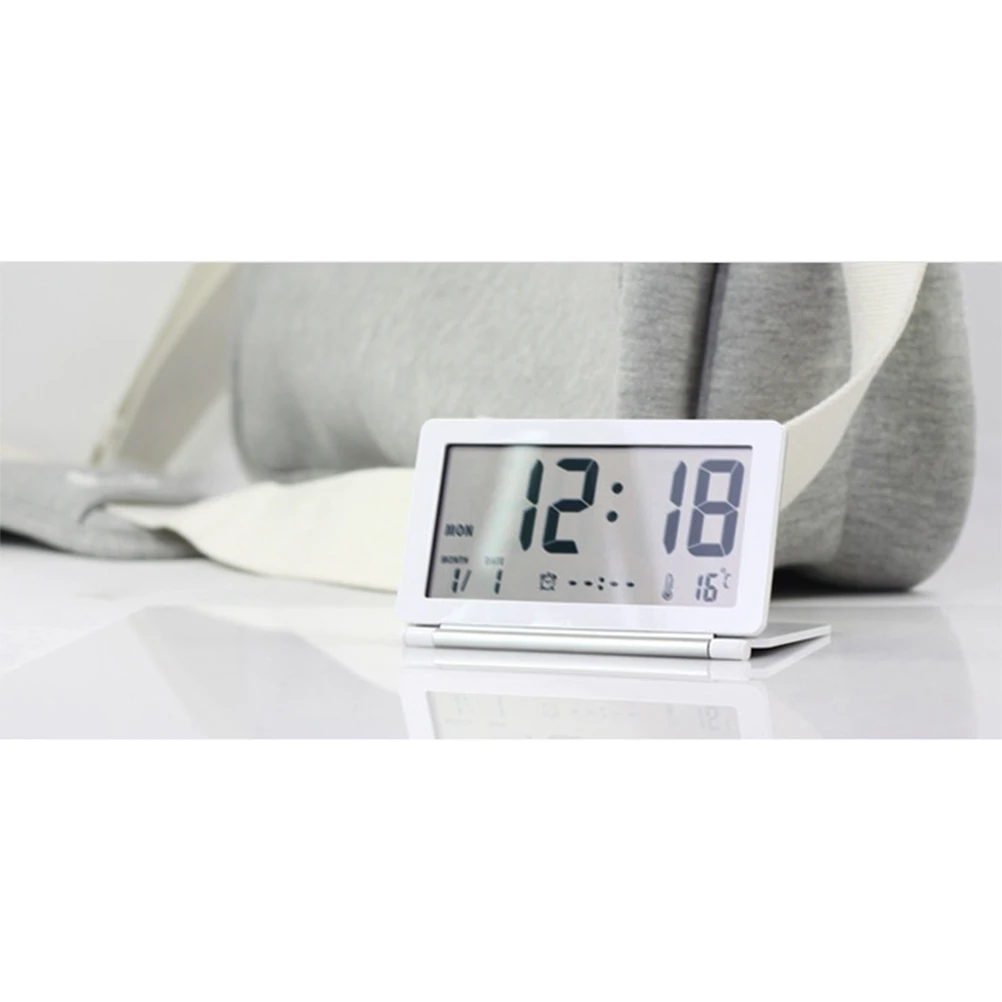 

Digital Alarm Clock Large LCD Display Silent Folding Travel Easy Read Temp 12 24 Hour Electronic Table Clock Home
