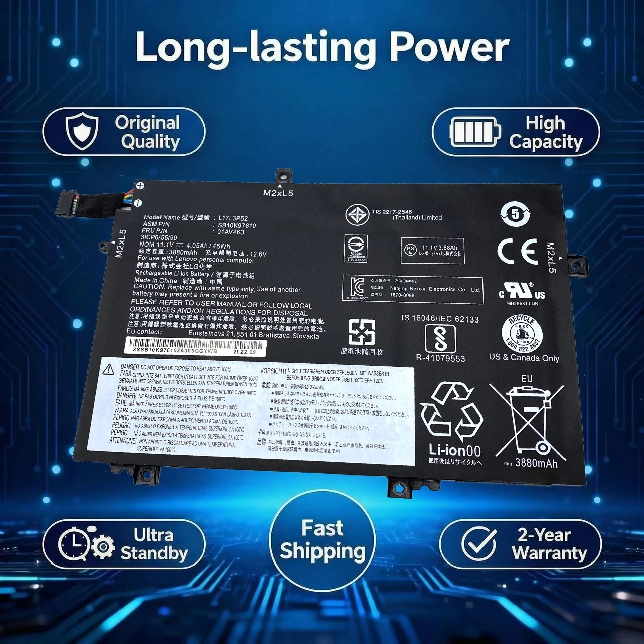 Original L17C3P52 Laptop Battery For Lenovo ThinkPad L480 L490 R480 R580 L580 L590 01AV463 01AV466 L17M3P53 L17L3P52 SB10K97610