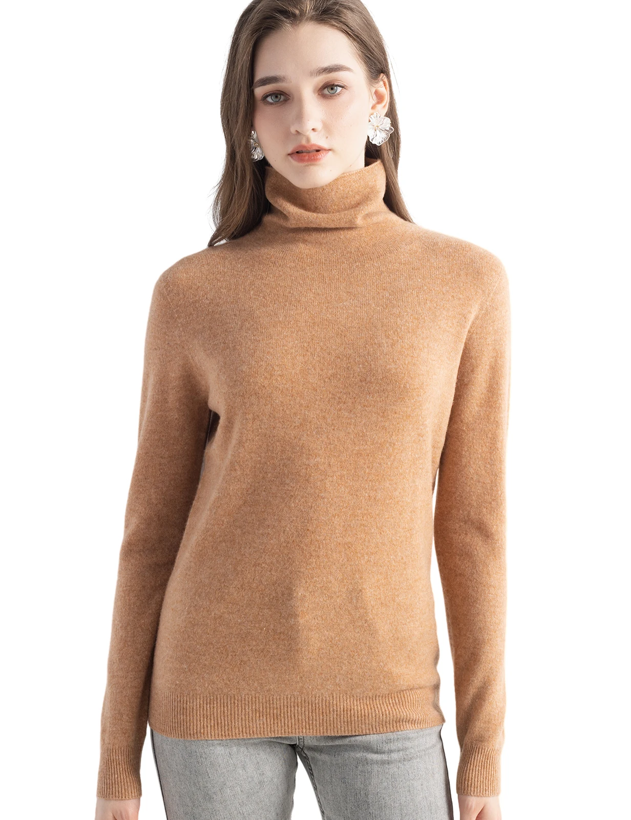 المرأة محبوك البلوزات سترة الكشمير المعنقة 100% ميرينو الصوف الياقة المدورة طويلة الأكمام البلوز الخريف الشتاء الملابس Top البلوز #1