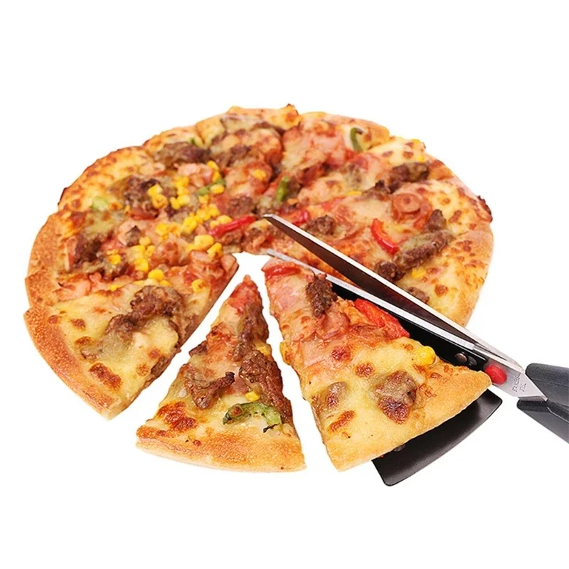 Detachable Pizza Scissors Knife with Protective Server Stainless Steel Pizza Cutter Slicer Scallion Cutter Kitchen Accessories