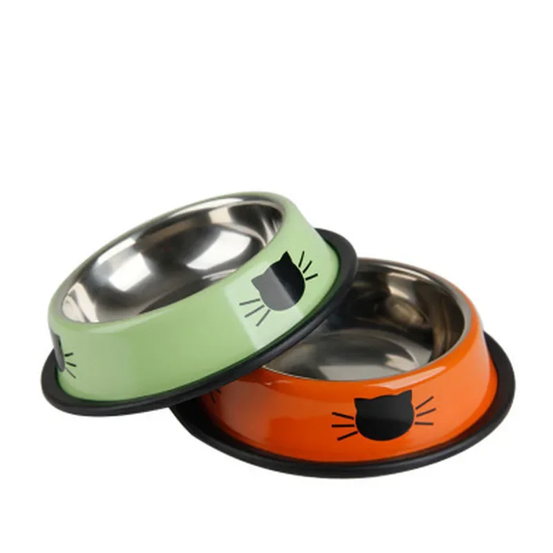 1PC Multicolor Cute Stainless Steel Dog Cat Bowl Non-slip Non-fall Eat Drink Pet Food Container Feeder Dish Bowl