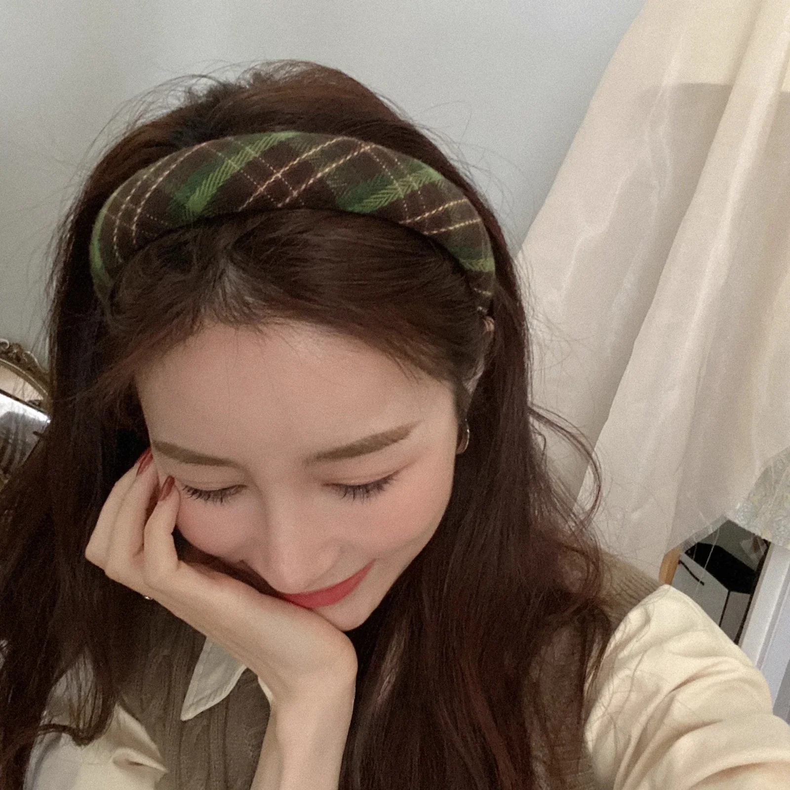 

Vintage plaid headband women's high cranial top face wash headband