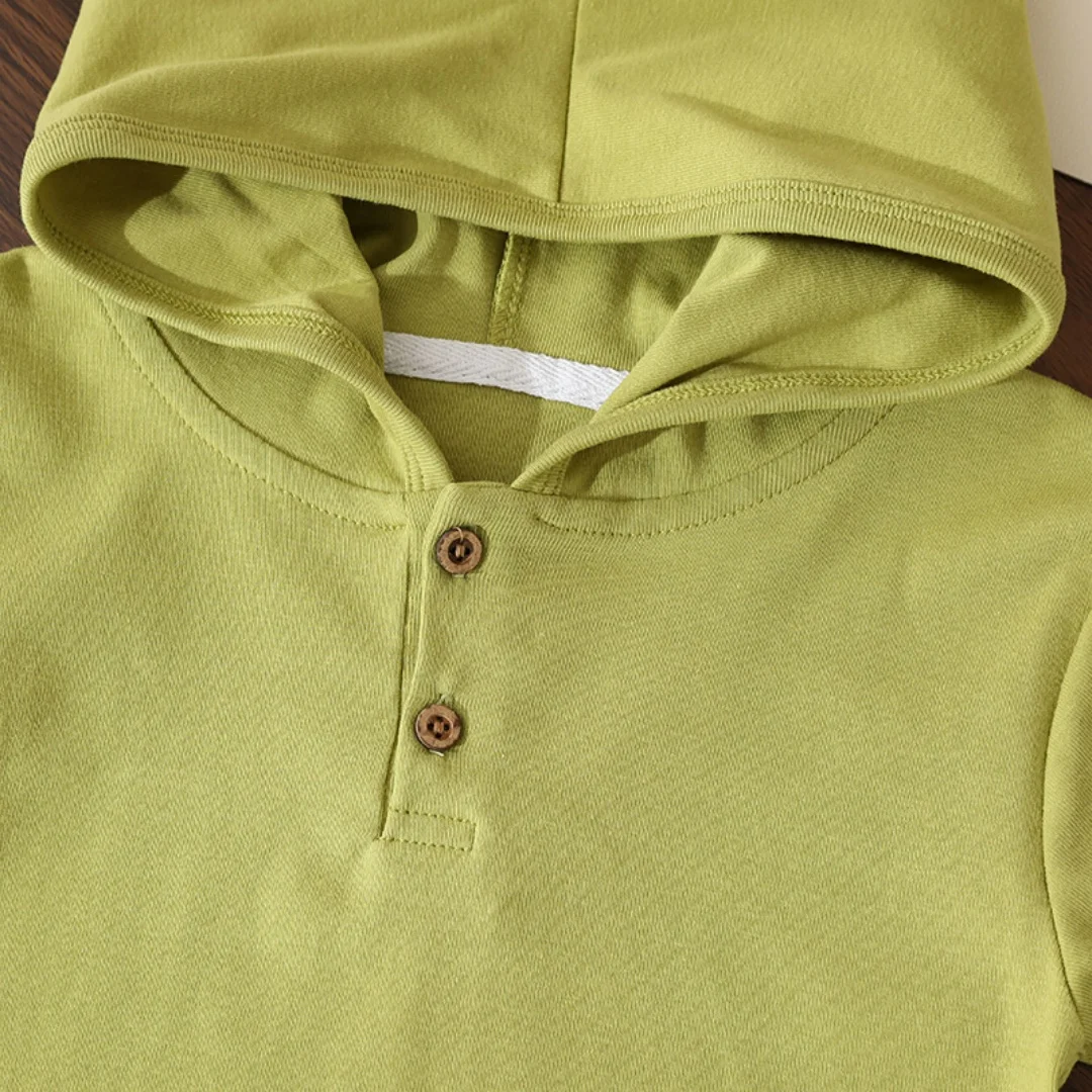 Autumn Kids Hoodie Set Unisex Solid Color Button Placket Long Sleeve Top+Pants 2 Pcs Set Korean Style Children Two Piece Clothes