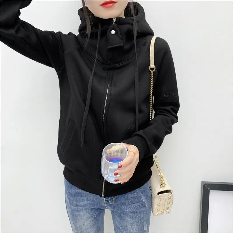 Autumn Winter New Fashion Long Sleeve Solid Hoodies Sweatshirts Cardigan Women's Clothing Drawstring Loose Zipper Pockets Tops