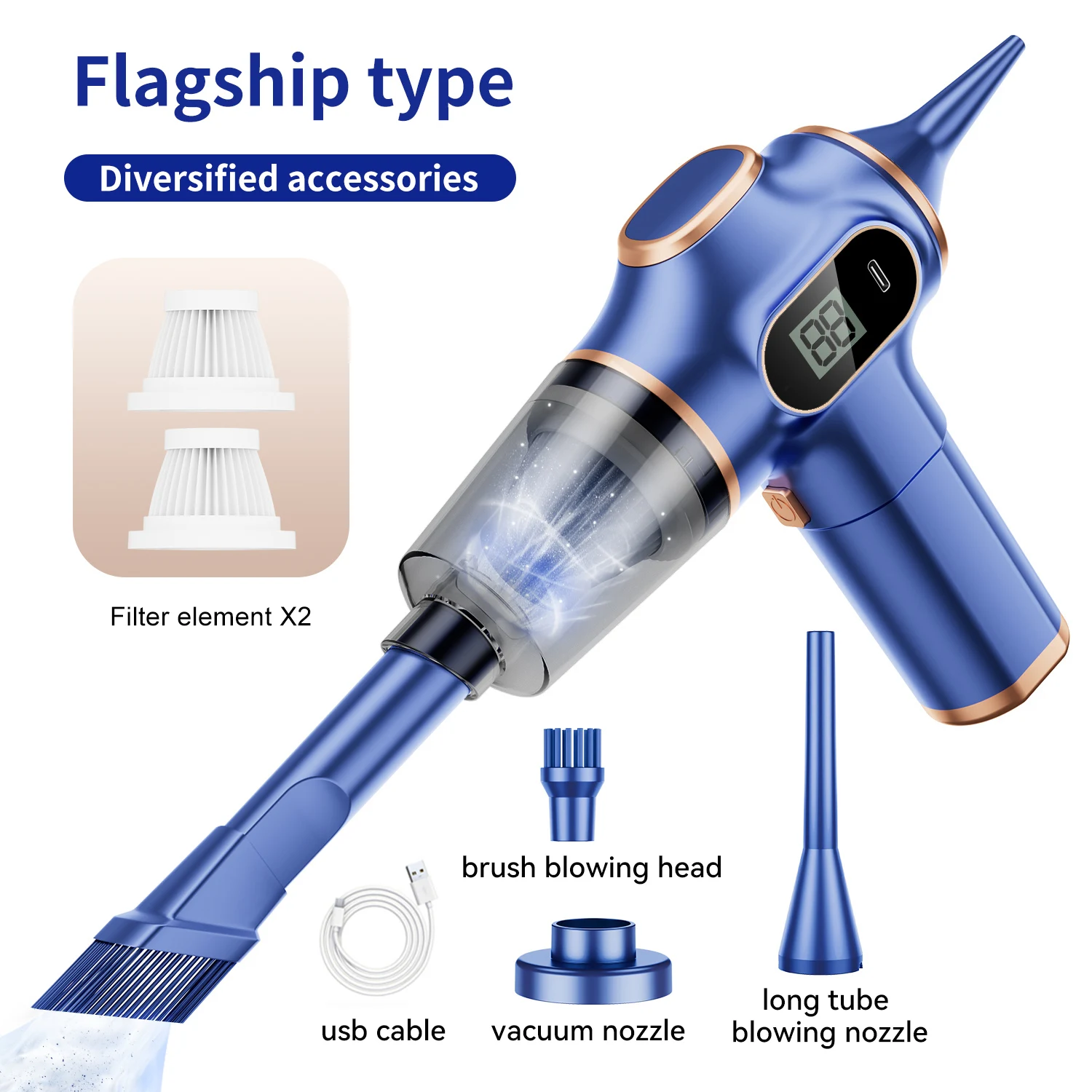 Blue NEW ABS Wireless Car Vacuum Cleaner Home Appliance Sofa Office High-Power