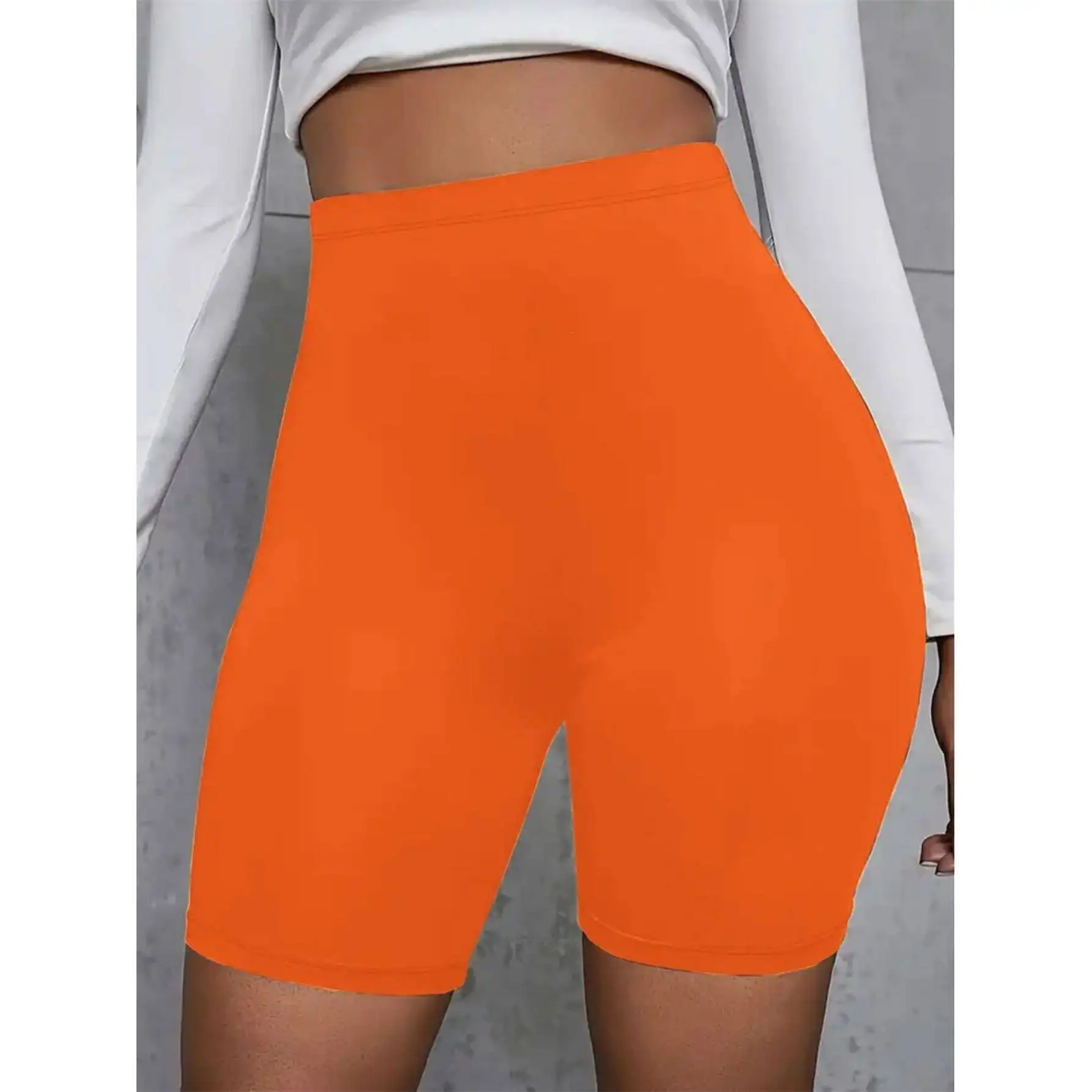 High Waist Orange Shorts Women's Fashion Spring Season Bottoming Pants No Brand Registered Trademark Online And Offline Sales