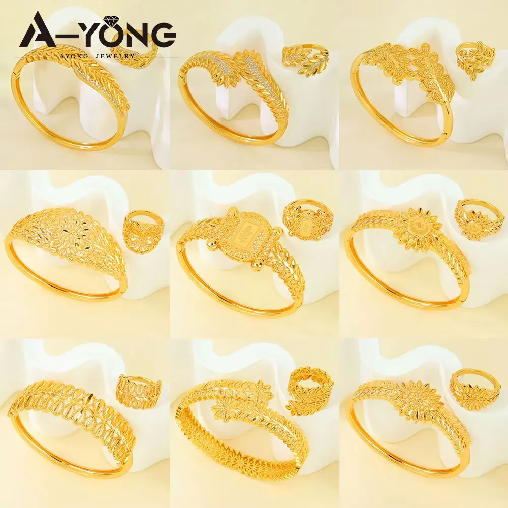 

Luxury Dubai Fashion Jewelry Set 24k Gold Plated Arabic Bridal Wedding Coins Bracelet Rings Habesha Women Event Party Jewelrys
