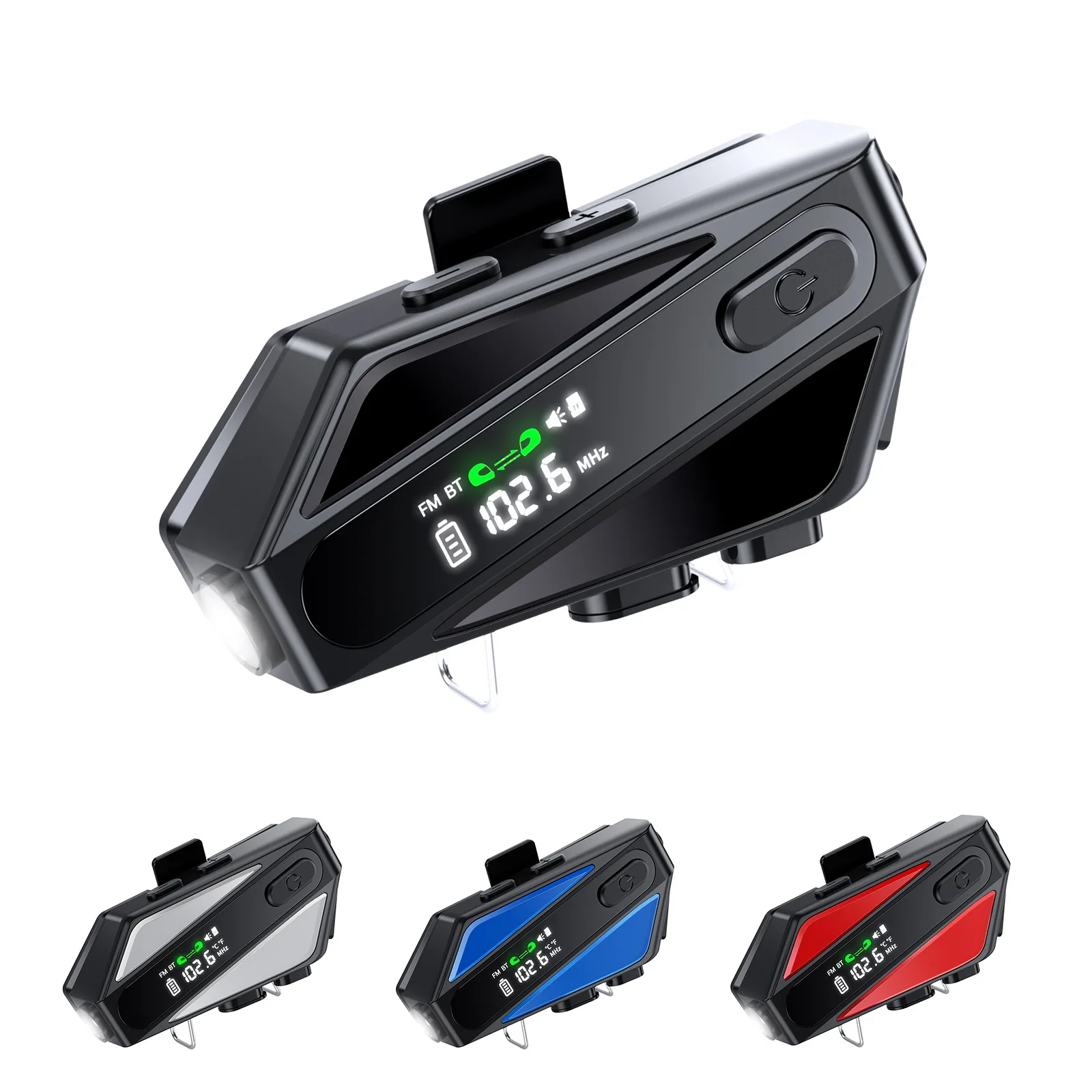 Red and black color digital display motorcycle helmet Bluetooth earphones with FM radio,waterproof cycling Bluetooth headset