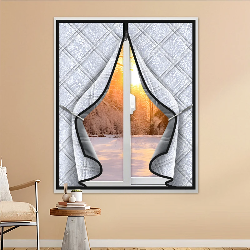 Thickened seal, zipper style，Winter windproof warm curtains,sealed windows，Blackout and soundproof,,bedroom cold-proof thermal