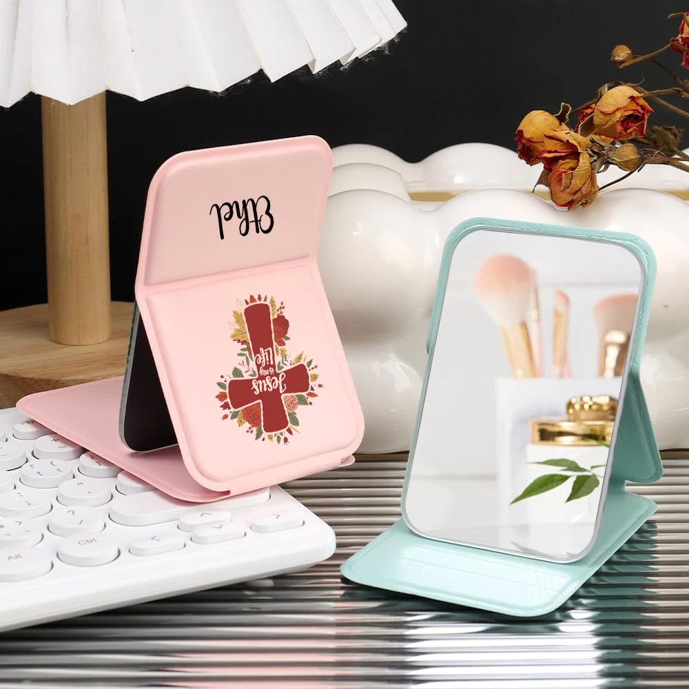 1 custom PU makeup mirror High-definition glass Gift set PU folding mirror Exquisite and compact ceremonial gift folding mirror