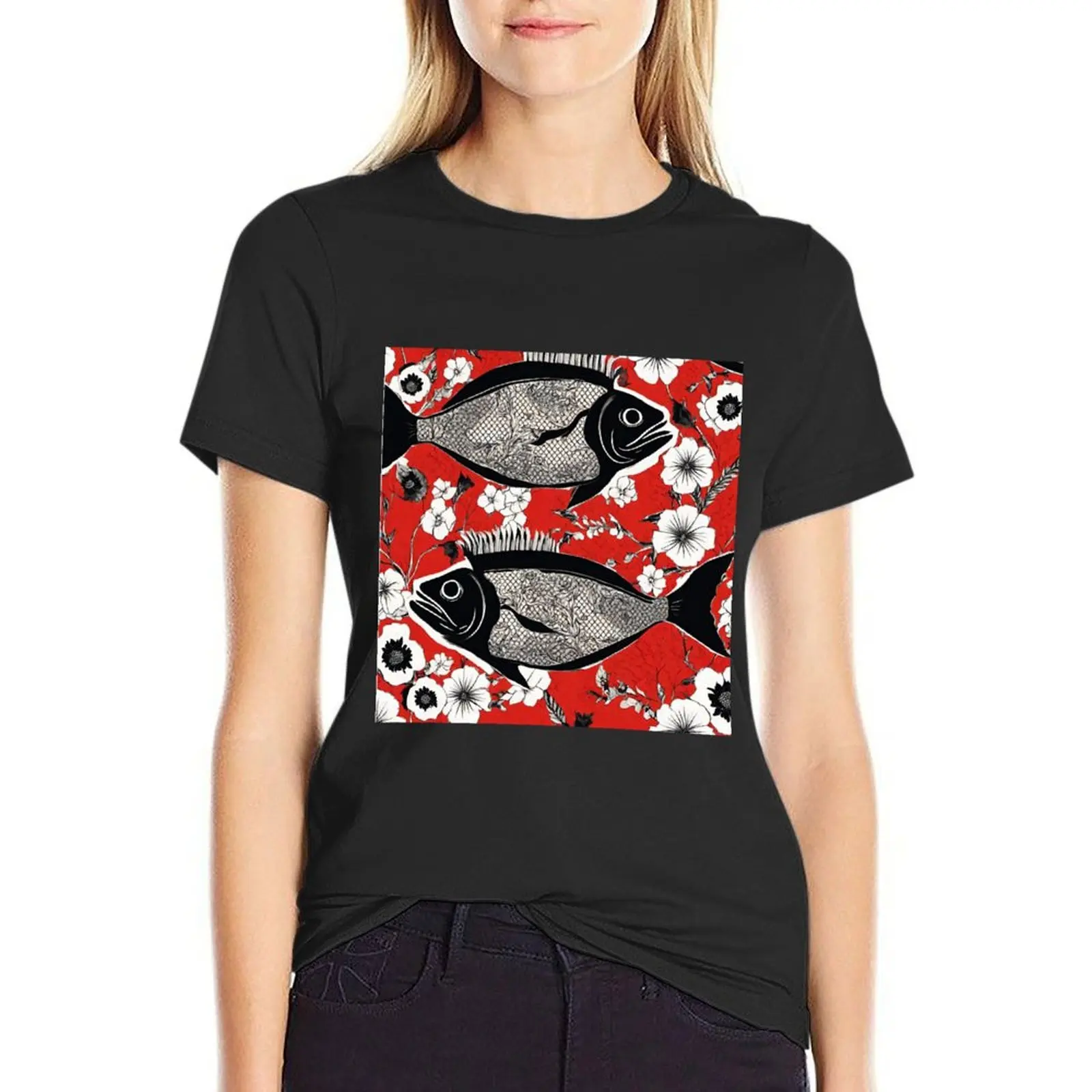 Black fish T-Shirt Blouse anime plus size tops blacks Woman fashion