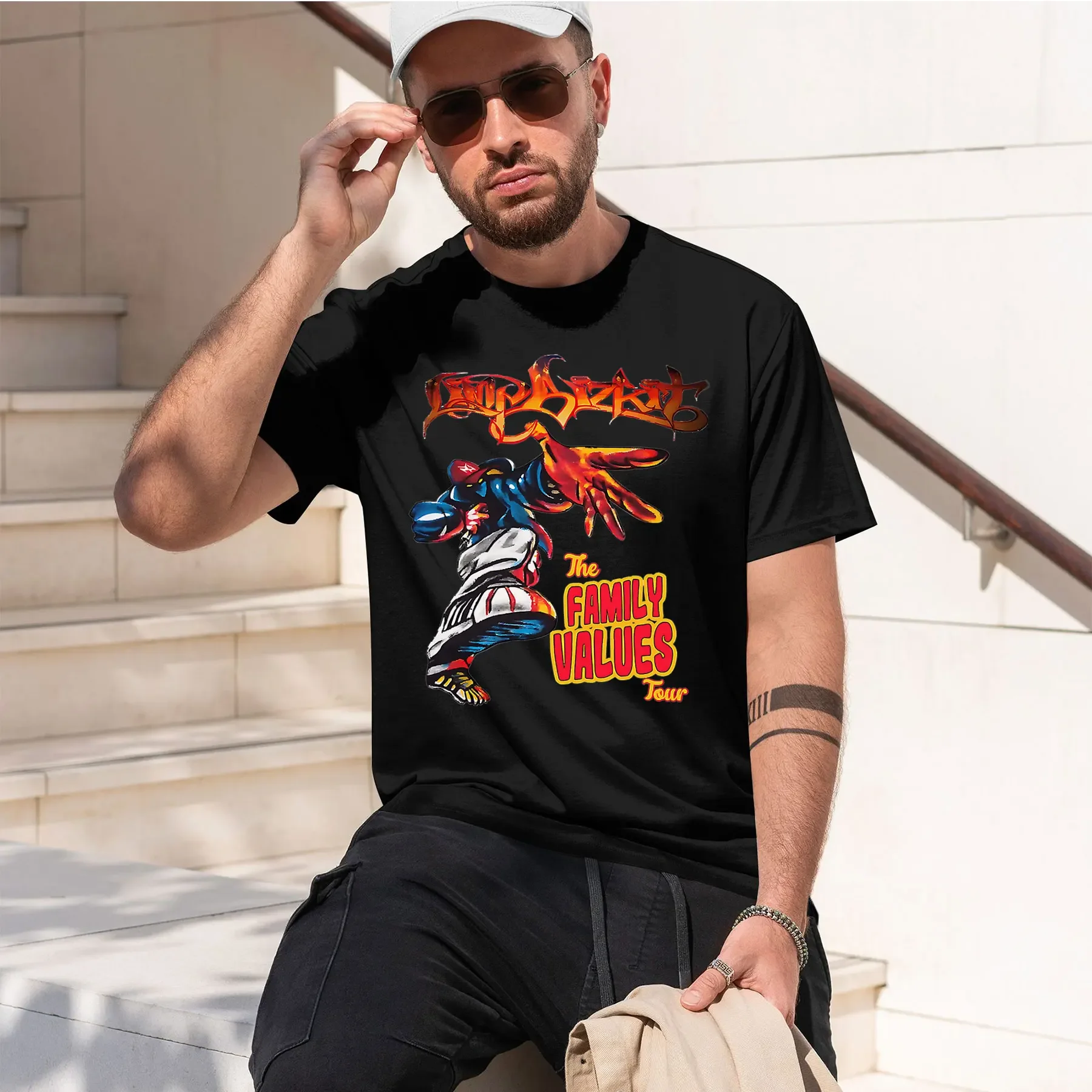 Limp Bizkit Family Values Tour 2026 new fashion heavyweight hot selling retro printed pattern fun round neck T-shirt for daily c