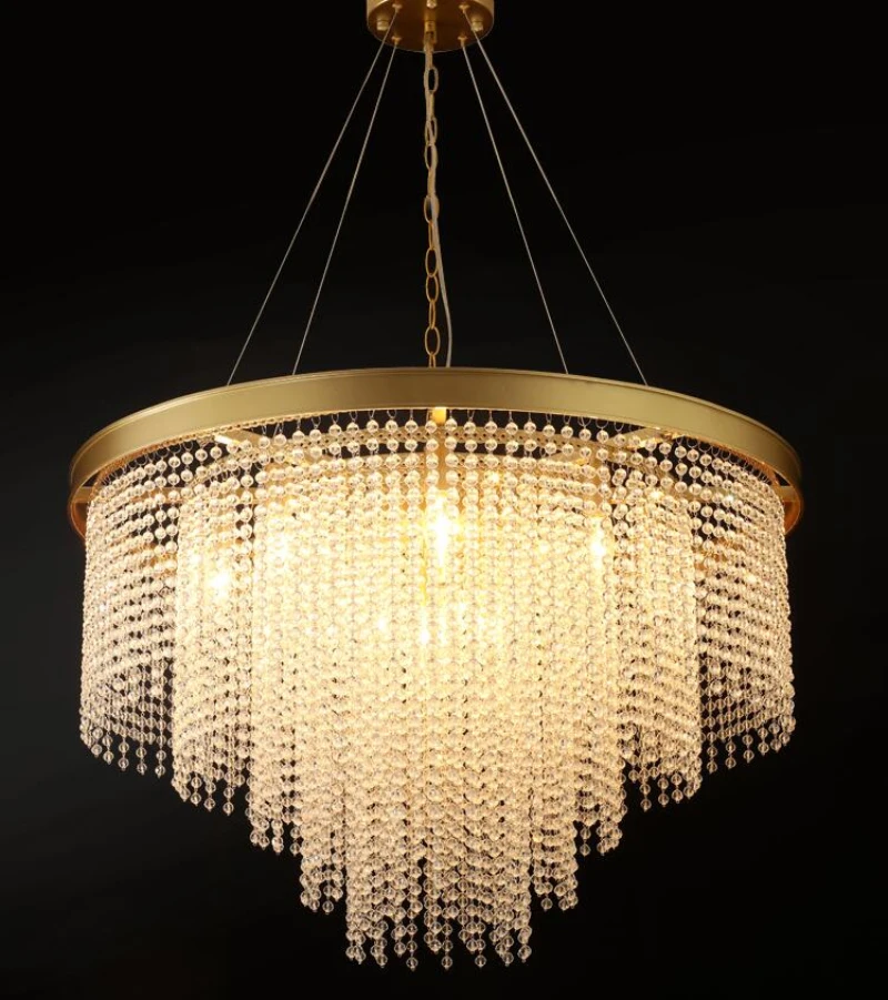 French style round crystal chandelier circle luxury living room modern tassel simple LED ring decorative lighting