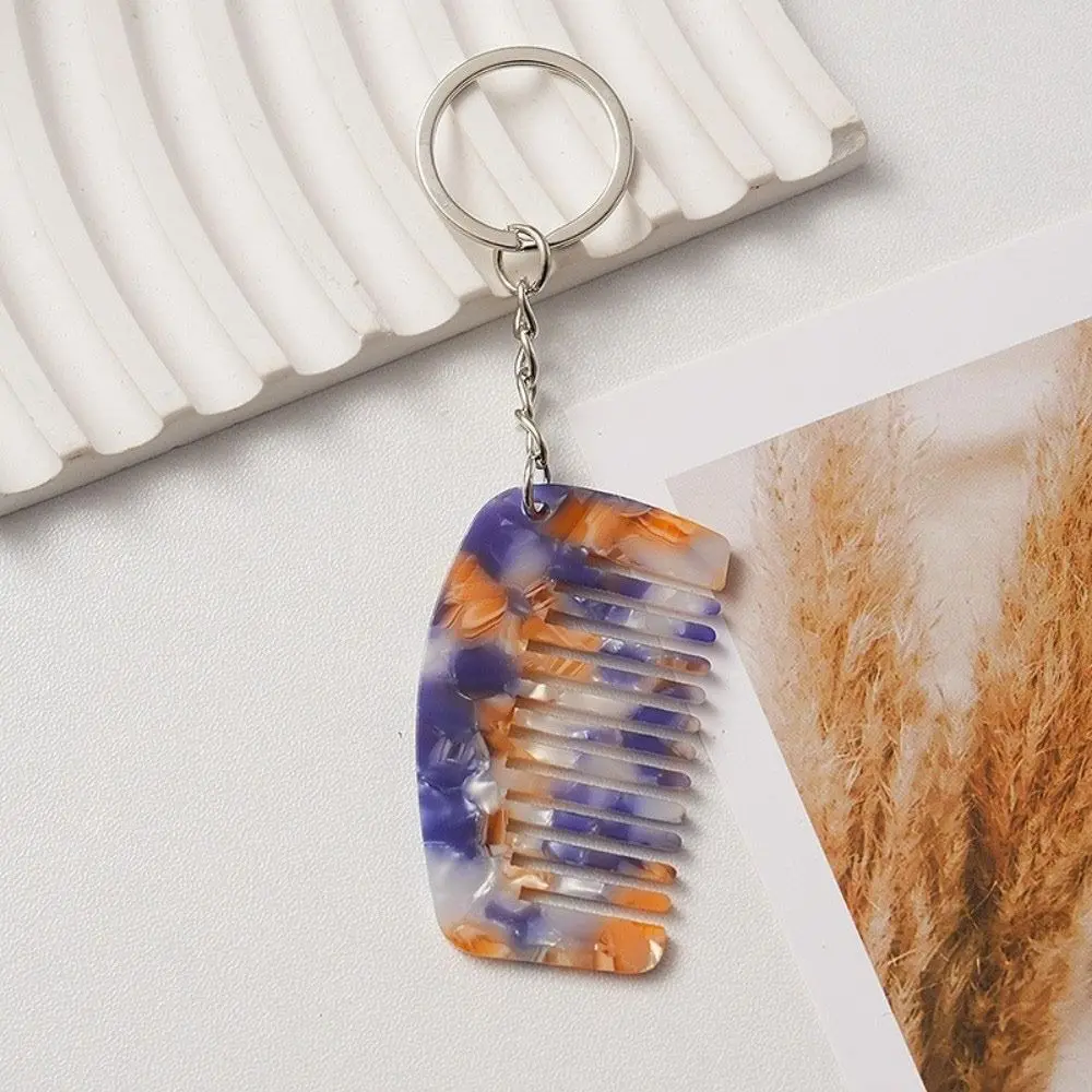 New Mini Comb Keychain Comb Colorful Resin Keyring Hanging Ornament Key Pendant Bag Decoration
