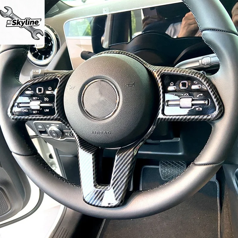 Car Carbon Fiber Steering Wheel Panel Cover Trim For  A B C E G CLA GLB Class W177 W247 W205 W213 C118 W118