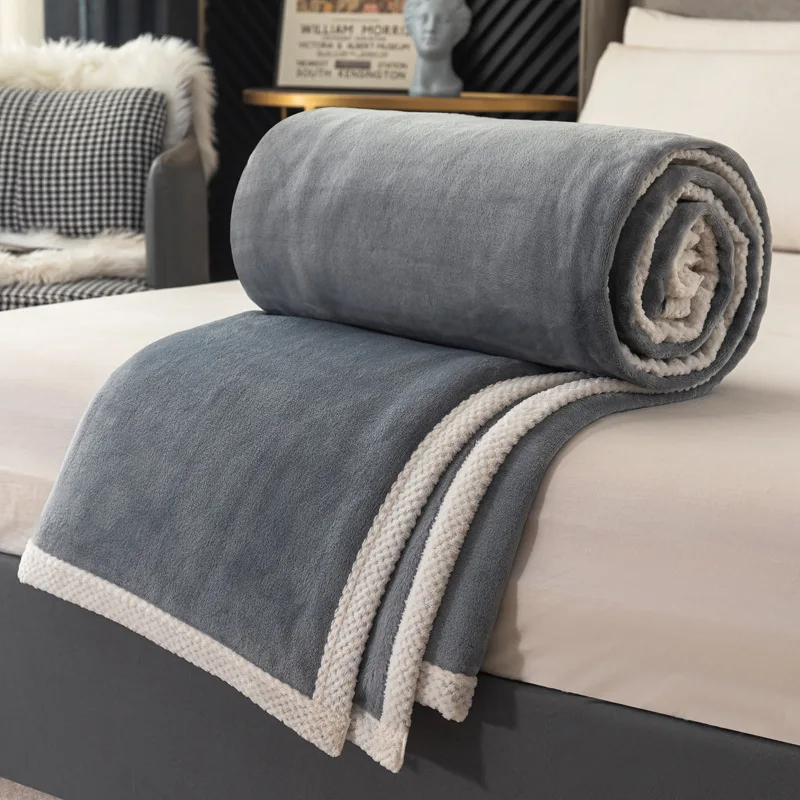 Double Sided Thickened Milk Wool Blanket Flannel Blanket  Bed Sheet Blanket Sofa Office Noon Super Warm Sleeping Blanket одеяло