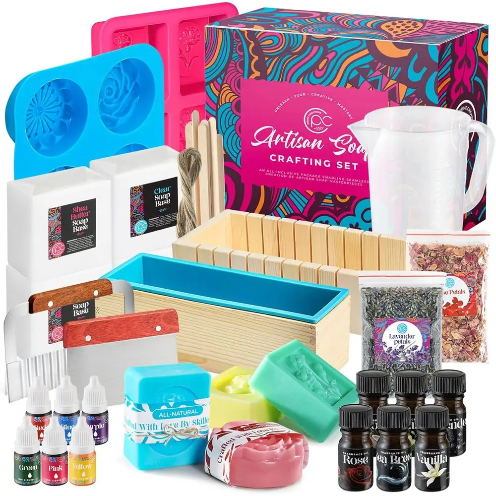 

Soap Making Kit: Melt & Pour Base, Cutting Box, Molds, and Fragrances for All Ages