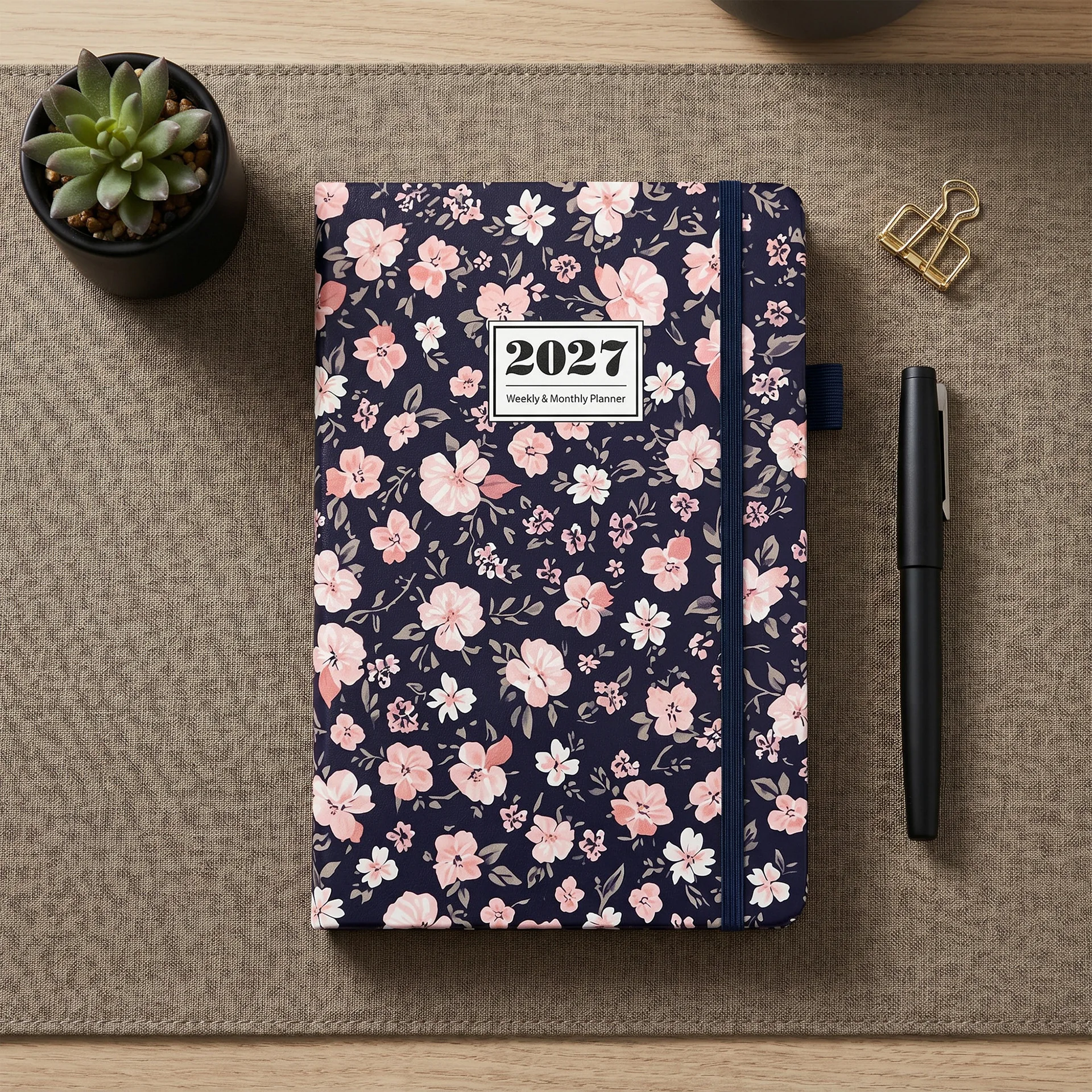 2027 Weekly and Monthly Planner A5 PU Leather Hardcover Lined Notebook 144 Pages January to December Schedule Organizer for
