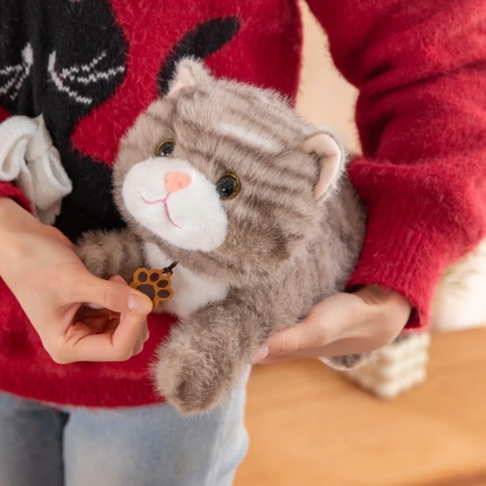 Soft Sound Cat Plush Toys Fluffy Soothing Toy Simulation Cat Plush Doll Accompany Realistic Kitten Cuddle Pillow