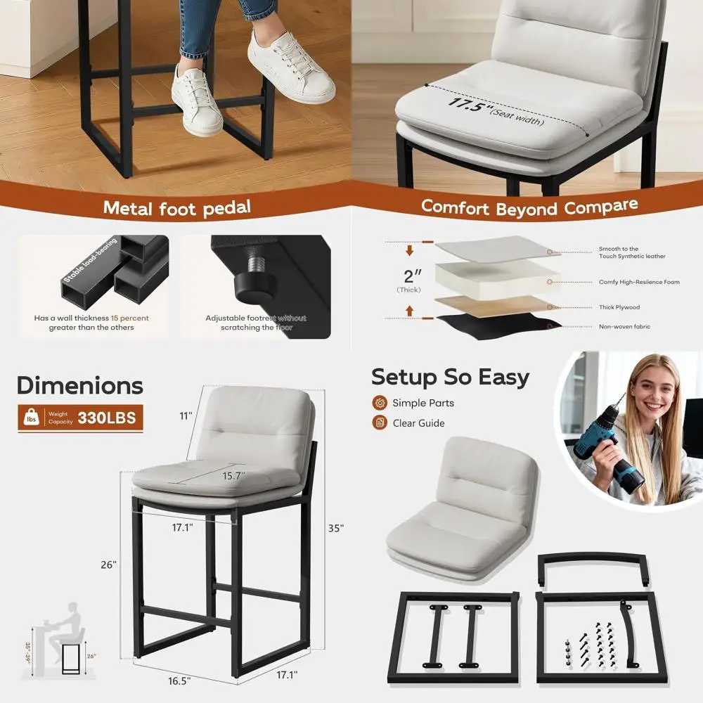 

Set of 4, 26 High Leather-Back Metal Counter Stools for Kitchen Island