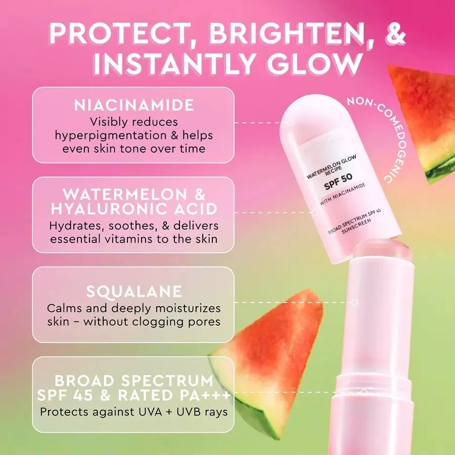 Bálsamo de terremidade de niacinamida brilhante de água, bastão de tela solar FPS 45