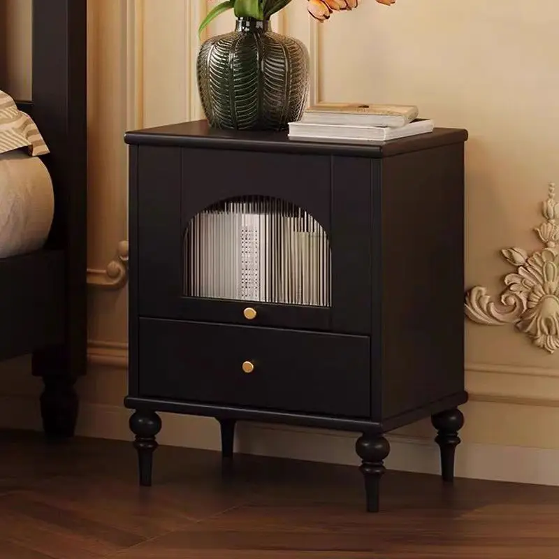 French Mid Century Creative Black Solid Wood Nightstand Storage Bedside Small Space Master Bedroom Home Decor Novelty New Indoor