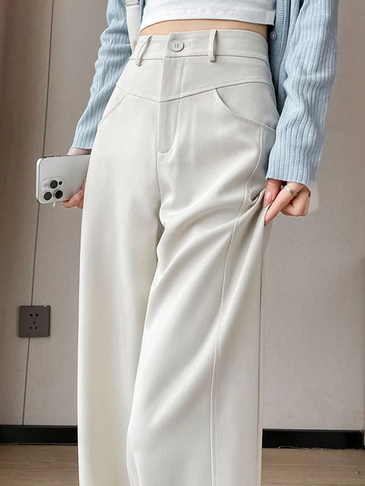 Women Casual Loose Straight Pants Korean Fashion High Waist Wide Leg Pantalones Spring Fall Classic Solid Sweatpants New Calca