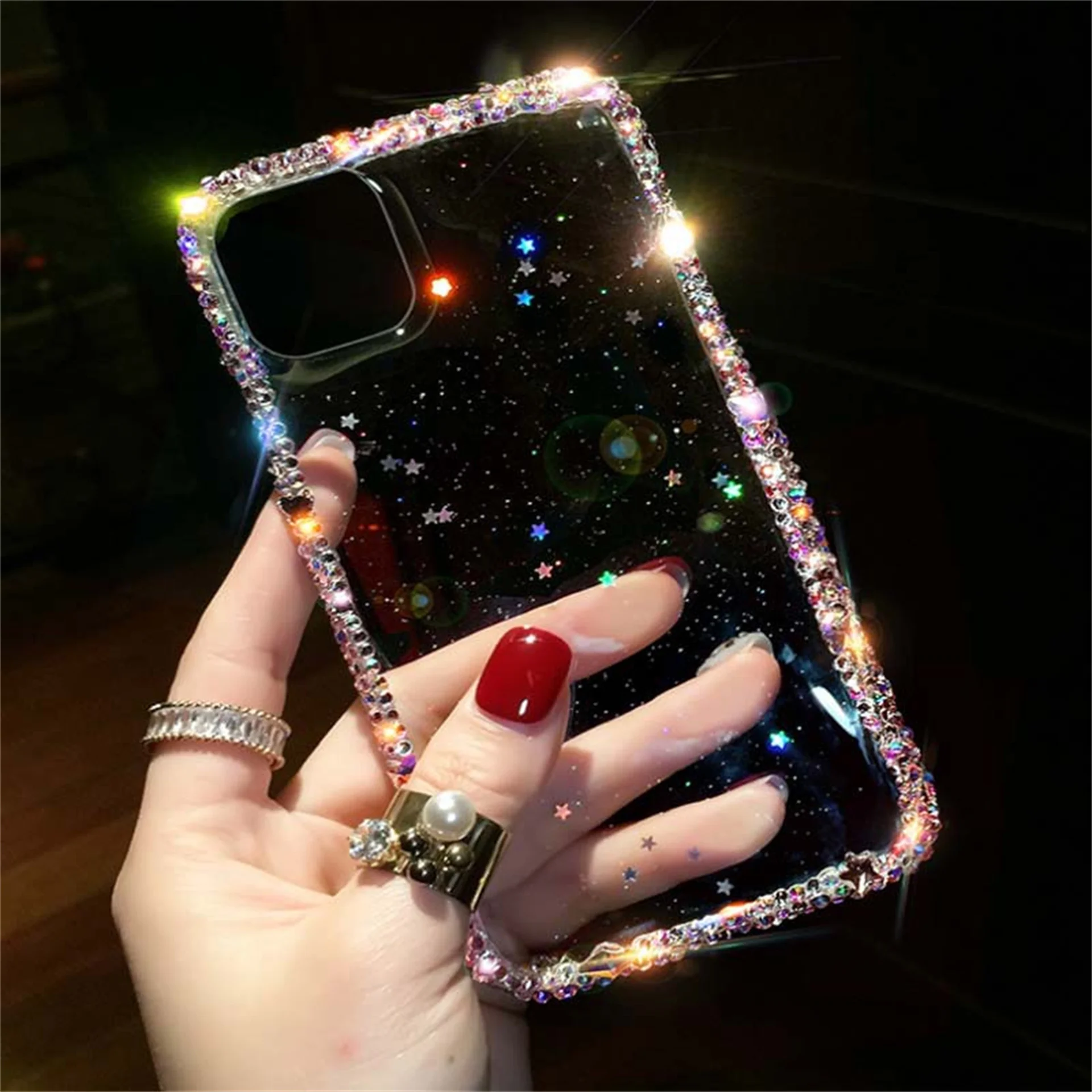 Luxury Bling Rhinestone Diamond Soft Clear Phone Case, Cover for iPhone X, XR, XS, 12, 13 Mini, 15, 14Pro Max