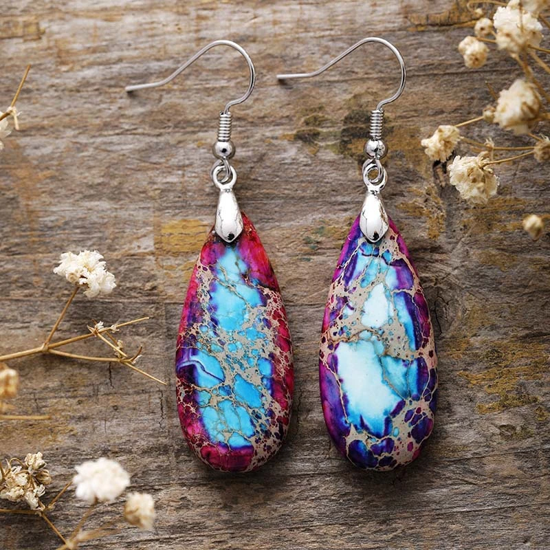 European and American Fashion Natural Emperor Stone Droplet Pendant Earrings for Women Summer New Personalized Jewelry Earrings