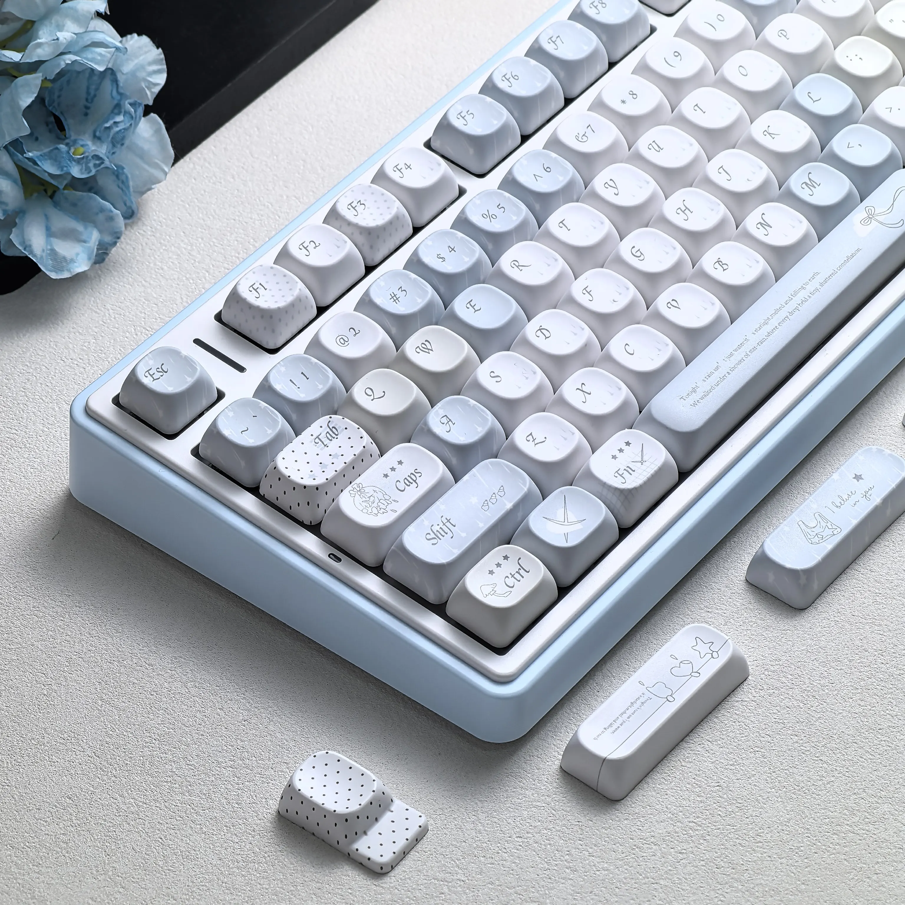 MAIMOOO Rain Keycap Blue Meteor Shower Moa Pbt White Blue Color Scheme Compatible Alice Layou Aula F75 Ajazz Keyboard Keycap