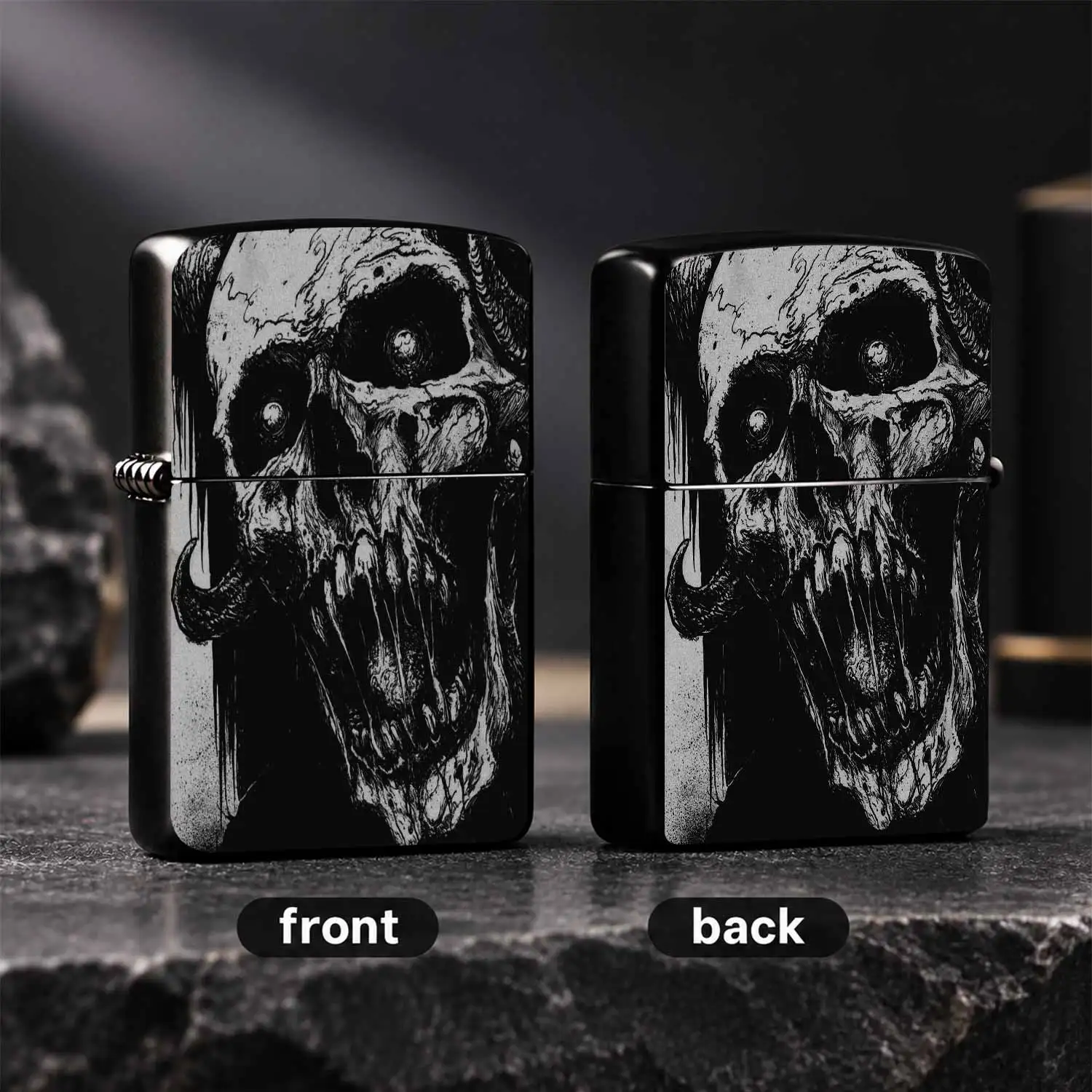 Vintage Dark Skull Pattern  Windproof, Cool Hardcore Dark Aesthetic Portable Ignition For Outdoor Daily Use, Unique Horror Style Collectible Pocket, Exquisite Gift For Men A Fun And Humorous Lighter