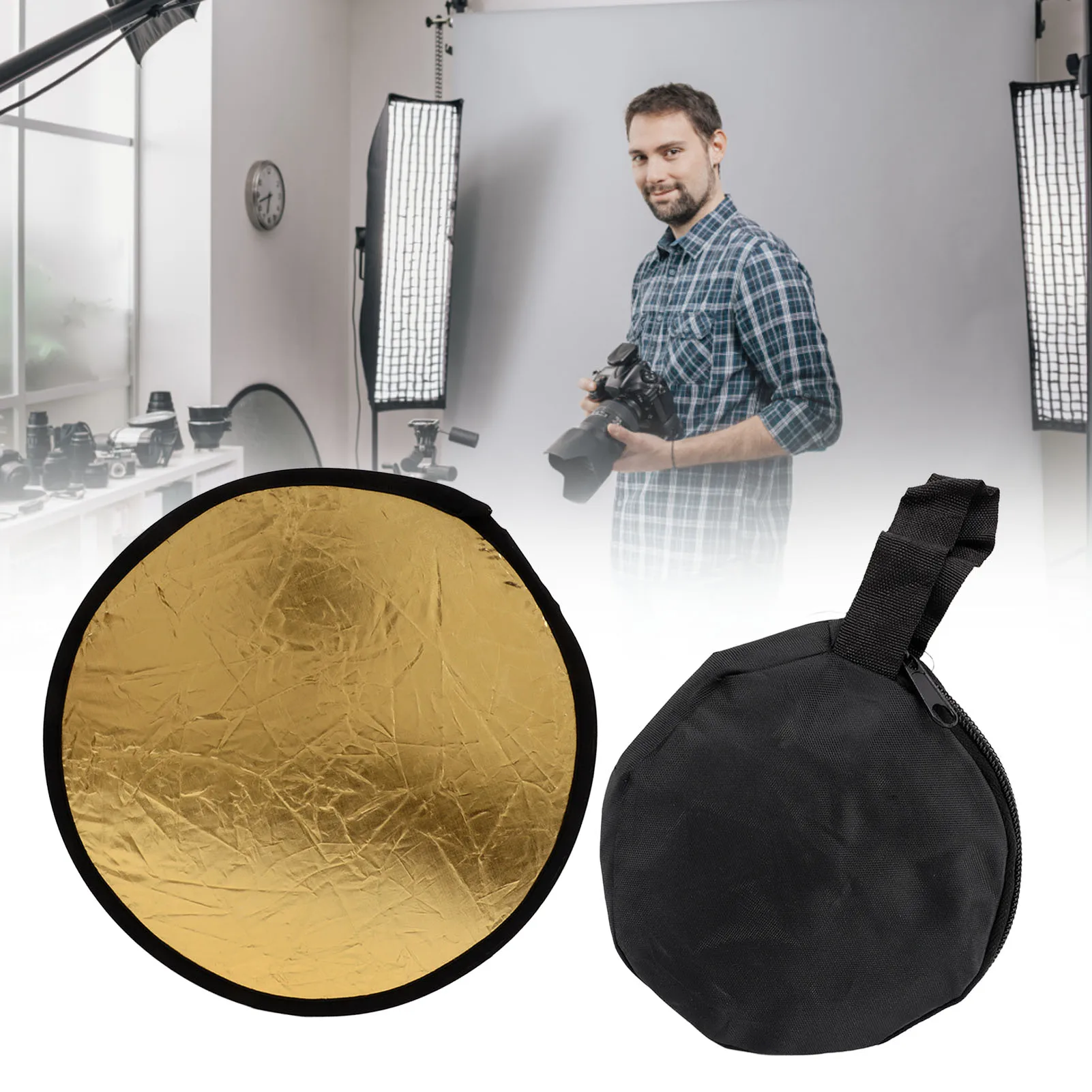 Photo Reflector Gold Silver Disc Light Reflector Collapsible 2 in 1 11.8 Inch Light Portable Widely Used for Outdoor