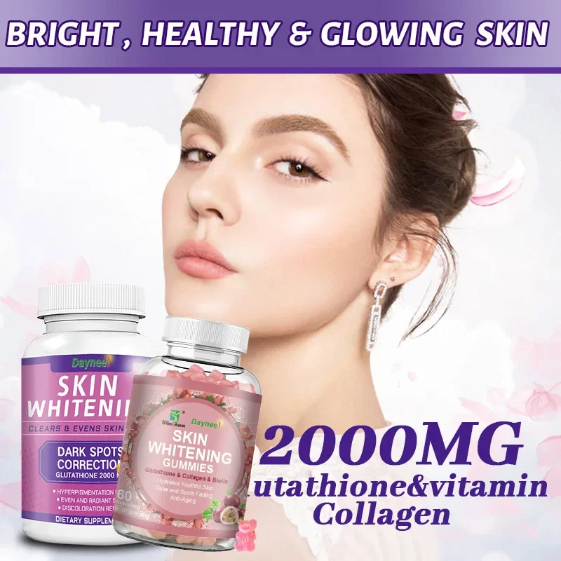 2 bottle Skin Whitening Gummies Glutathione Collagen Whitening Gummie and Glutathione 2000Mg Skin Whitening Pills Beauty Capsule