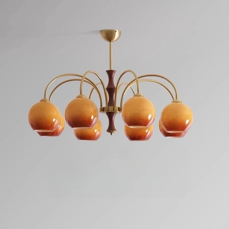 

Medieval living room persimmon chandelier Bauhaus cream retro dining room study bedroom pastoral solid wood lamp