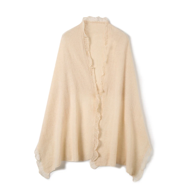 New Tassel Scarf Autumn Winter Warm Solid Color Versatile 100% Wool Women's Shawl Dual-use Knitted Thickened Neck Warmer