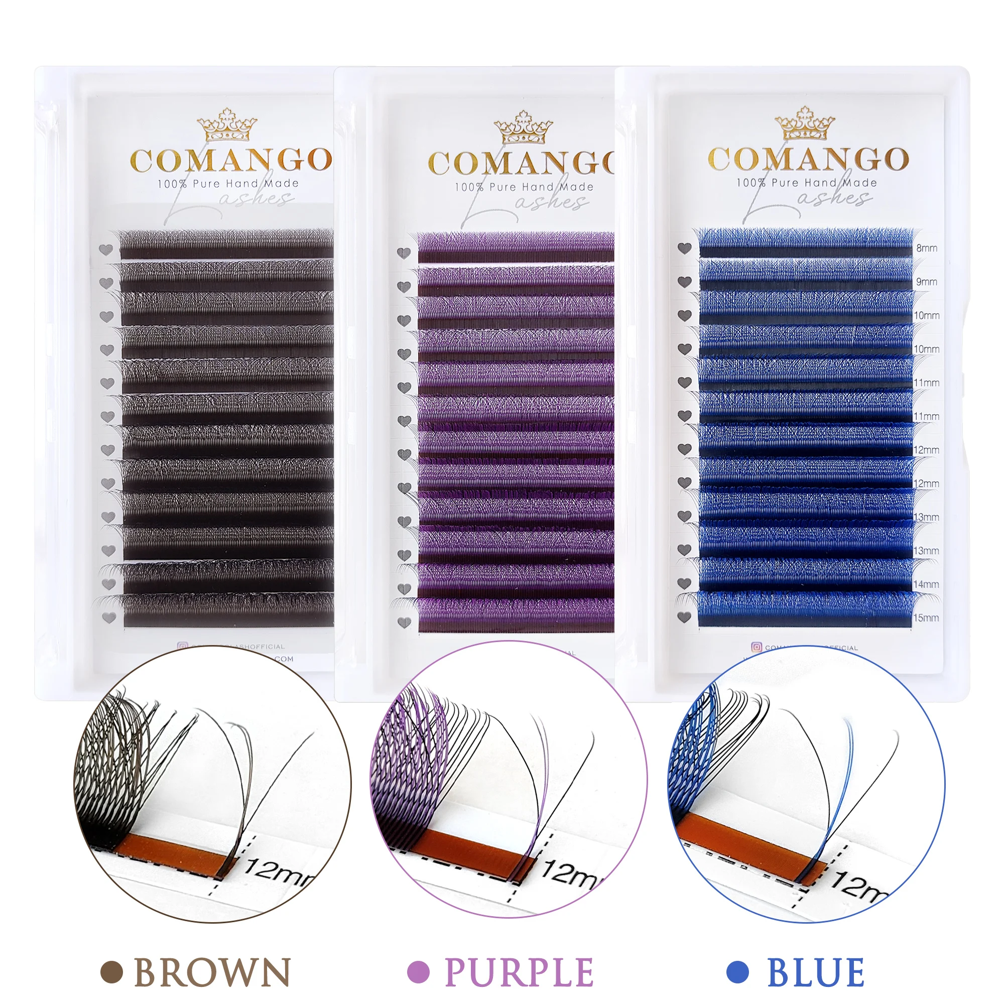 0.07mm Colored 3D W Lashes Extension Mix8-15mm 12Rows Blue/Purple/Brown Colorful Eyelash Extensions Professional Lash Supplies