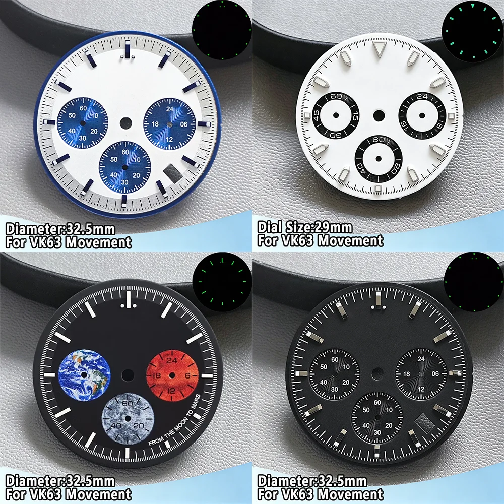 VK63 Dial 32.5mm/29mm Dials Chronograph Dial For VK63 Movement Fit For Speed Master/Daytona High Quality Wristwatch Sterile Dial