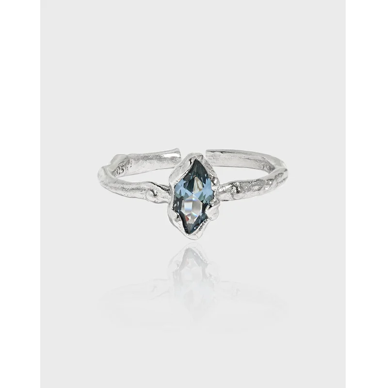 

Weiyi 925 Silver Adjustable Ring Ins Cool Style Irregular Texture Blue Stone Open Ring For Girls Women Fashion