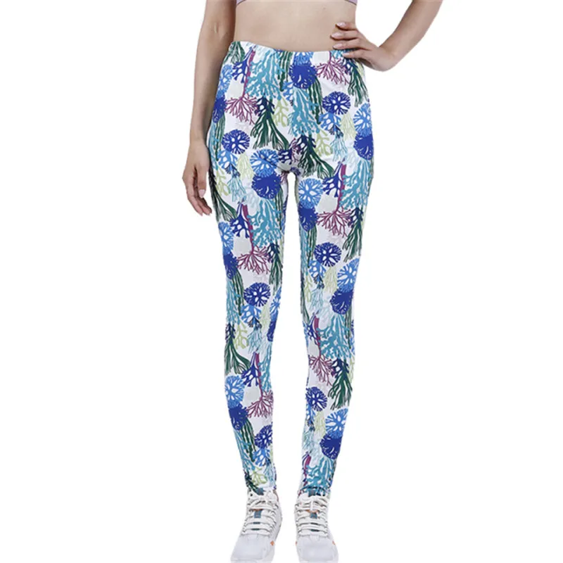 LJCUIYAO Flowers Printing Pants Women Fashion Silm Clothing Ladies Fitness Workout Stretchy Trousers Leggins Sportswear Bottom