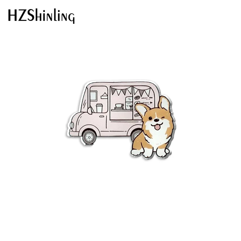 2023 New Yellow Corgi Acrylic Lapel Pin Cute Dog Epoxy Butterfly Clasp Pin Handmade Butterfly Brooch