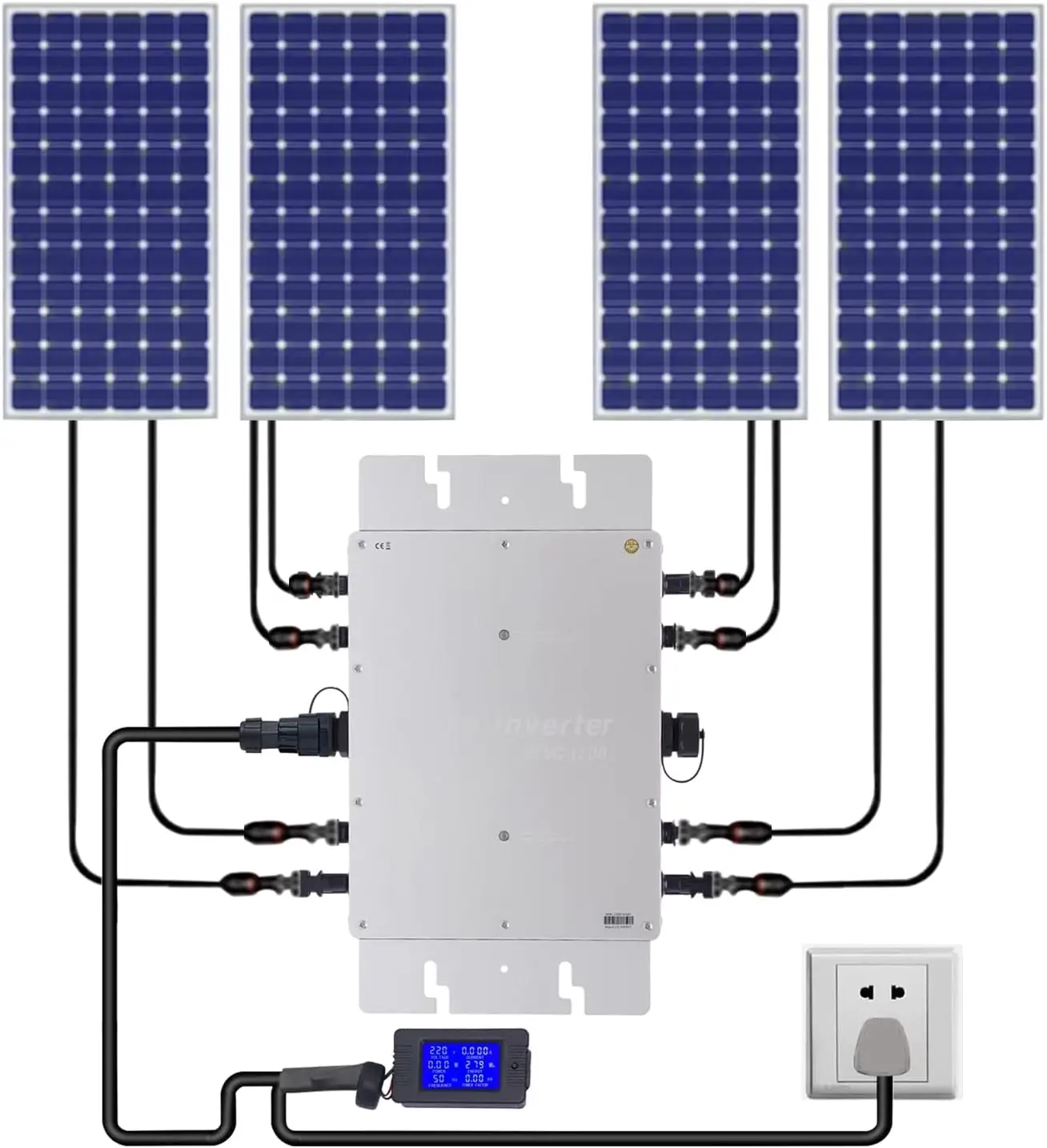 IP65 Waterproof  110V Solar Micro Grid Tie Inverter, WVC-1200W MPPT Pure Sine Wave DC to AC Inverter, with LCD Display, Compatible