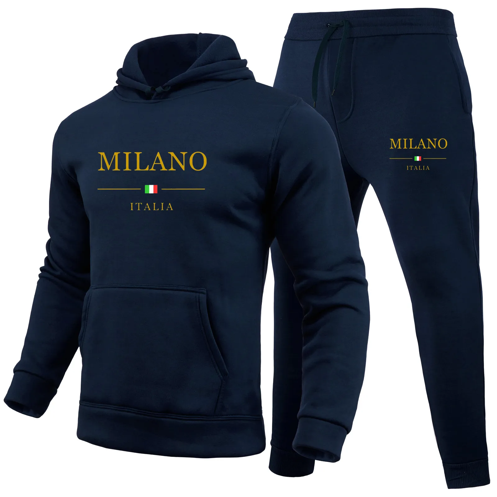 Heißverkauftes Herren-Sportbekleidungsset Milan Italienisches Muster bedrucktes Sportbekleidungs- und Jogginghosen-Modeset mit Kapuze
