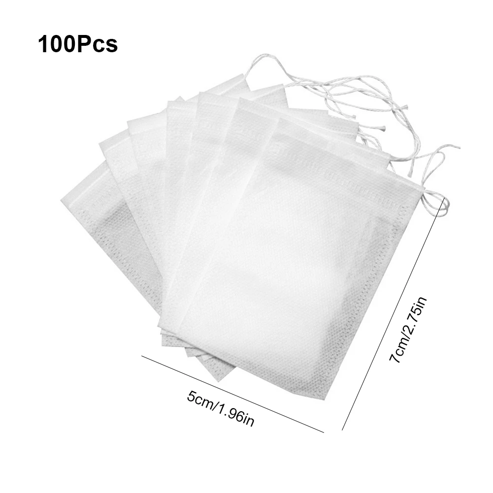 Sacos de infusor de chá de tecido não tecido com cordão, saquinho, sacos de filtro para chá solto, cozinha, 100 pcs